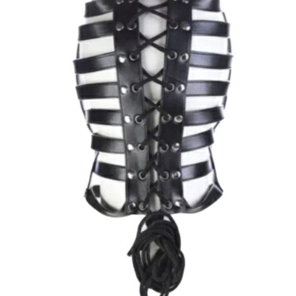 NEW Leather Cage Harness Mask EDC Punk Rave Fetish Halloween Sexy Black Headmask - Picture 4 of 4